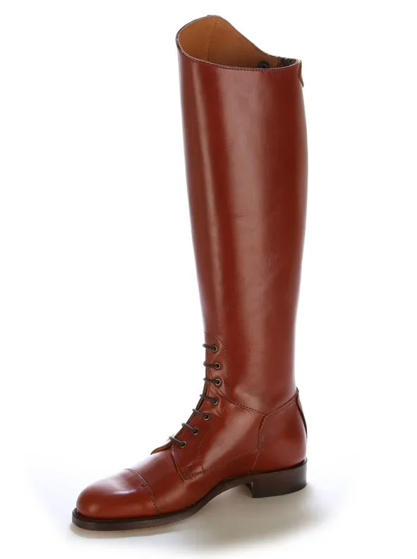 Bota hipica piel marron bronce con cordones-