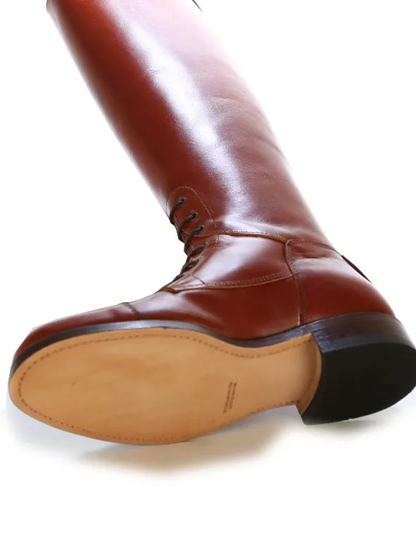 Bota hipica piel marron bronce con cordones-