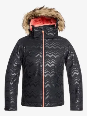 Chaqueta esquí ROXY niña con capucha pelo sintético Jet Ski TRUE BLACK AZTECSPIRITEMBOS (kva1) Ref. ERGTJ03079 negra con detalle