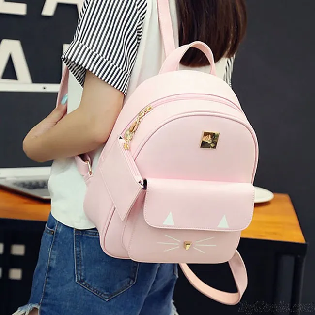 Cute Kitten Solid Rucksack Leisure Cartoon Cat Schoolbag Student Backpack