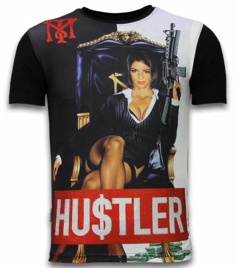 Hu$tler - Digital Rhinestone Camisetas Personalizadas - Negro
