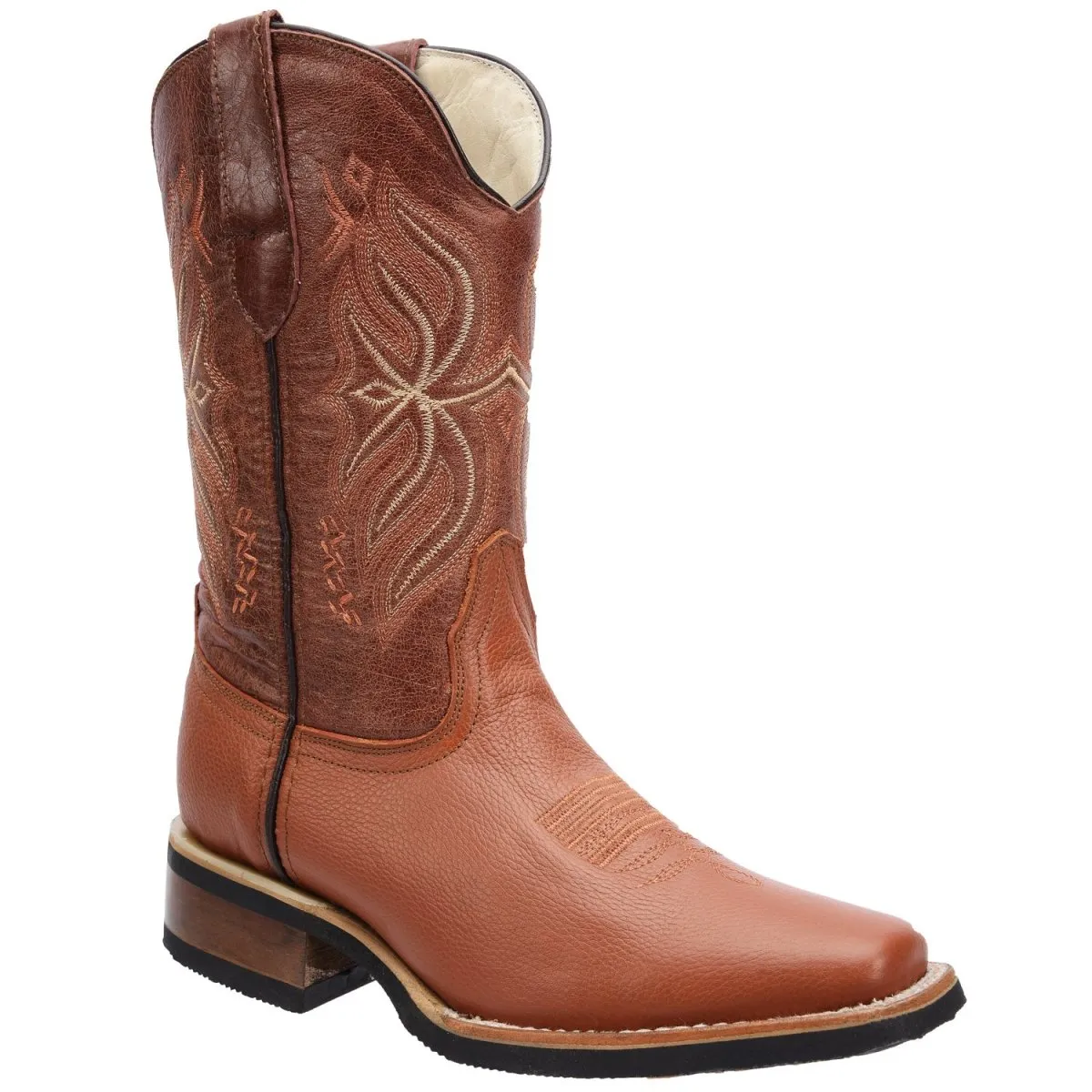 Men's Genuine Floter Leather Square Toe Boots Rubber Sole - Honey