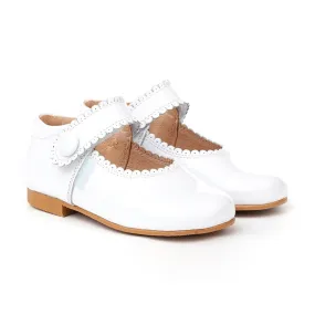 Merceditas Niña Piel Charol Velcro 1502 Blanco, de Angelitos