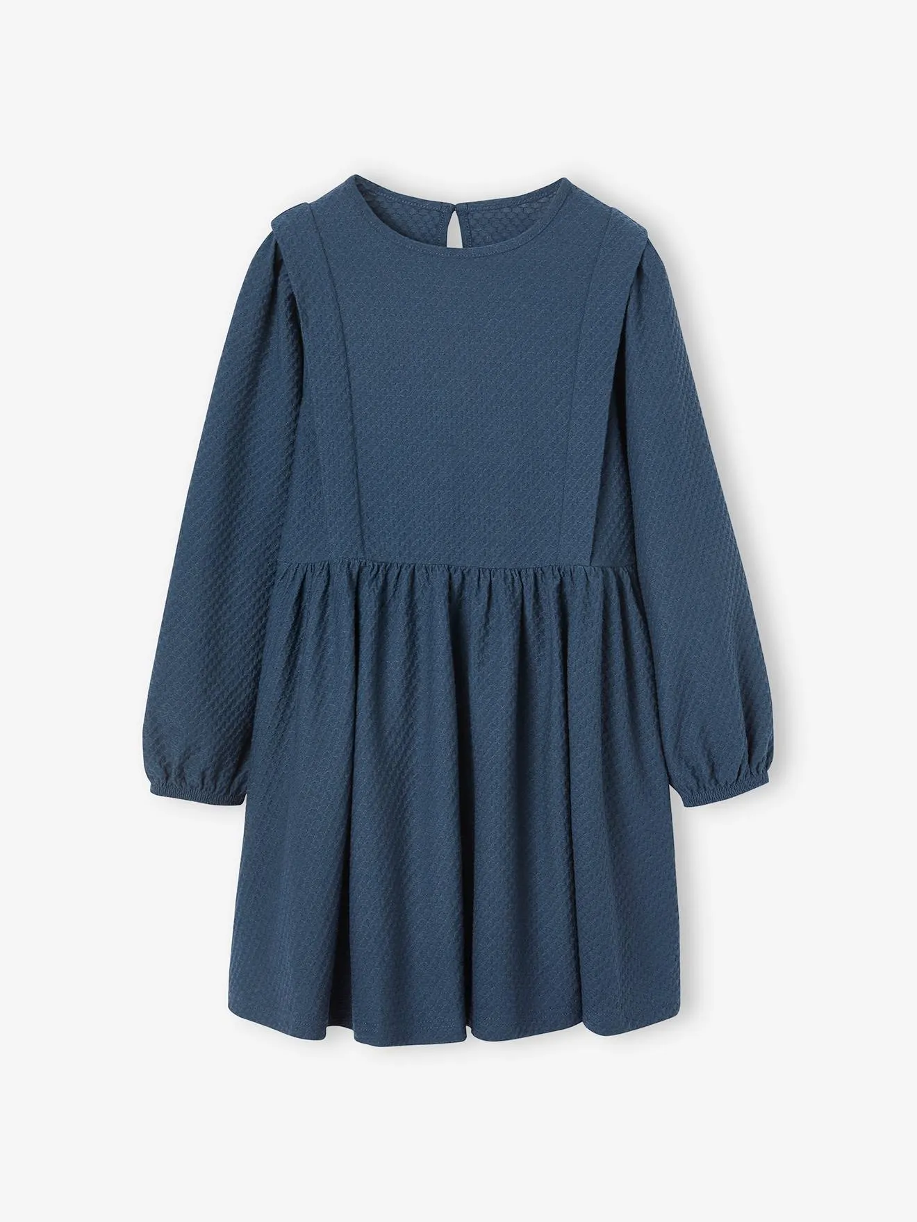 Vestido de tejido con relieve y manga larga para niña
